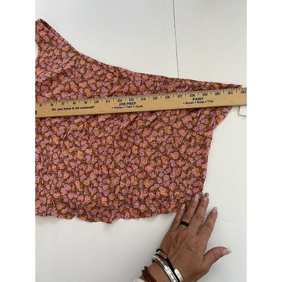 NORDSTROM Floral Crop Top SIZE 1X bohemian One-Shoulder smoke Tan Purple NWT - Picture 7 of 11